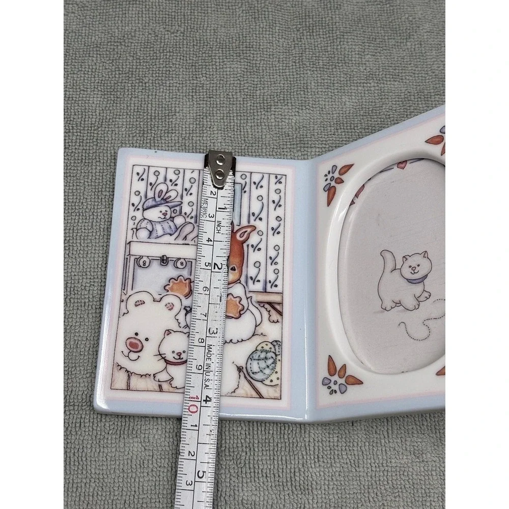 Vintage 1993 Roman Inc Ceramic Folding Picture Frame Bunny‎ Panda Nursery Pink